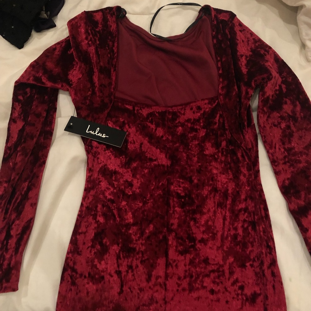 Lulus Velvet Red Long Sleeve Slim Dress